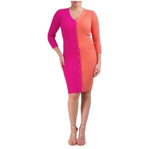 BCBG Paris Pink and Orange Long Sleeve Dress